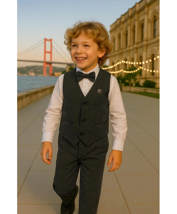 Yelekli Erkek takım elbise / papyonlu yelekli takım / Gömlek-Yelek-Pantolon 3Lü TAKIM