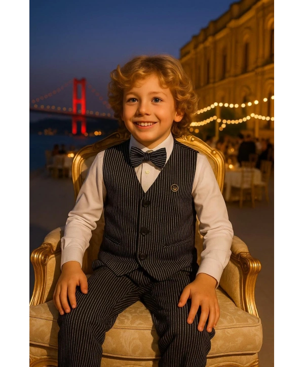 Yelekli Erkek takım elbise / papyonlu yelekli takım / Gömlek-Yelek-Pantolon 3Lü TAKIM