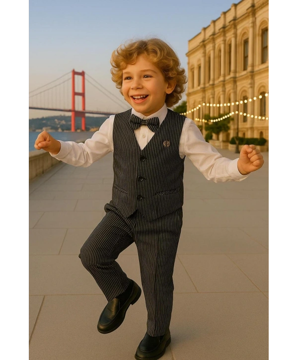 Yelekli Erkek takım elbise / papyonlu yelekli takım / Gömlek-Yelek-Pantolon 3Lü TAKIM