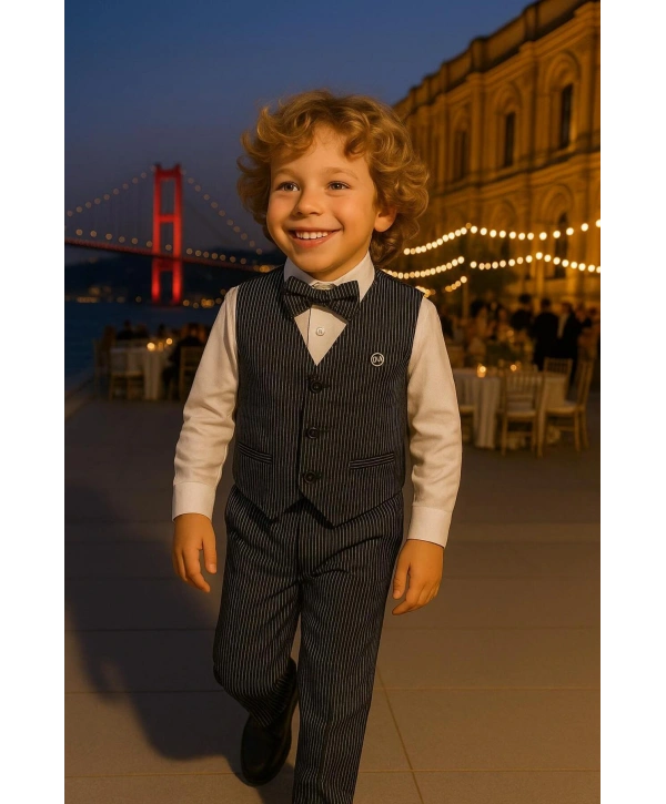 Yelekli Erkek takım elbise / papyonlu yelekli takım / Gömlek-Yelek-Pantolon 3Lü TAKIM