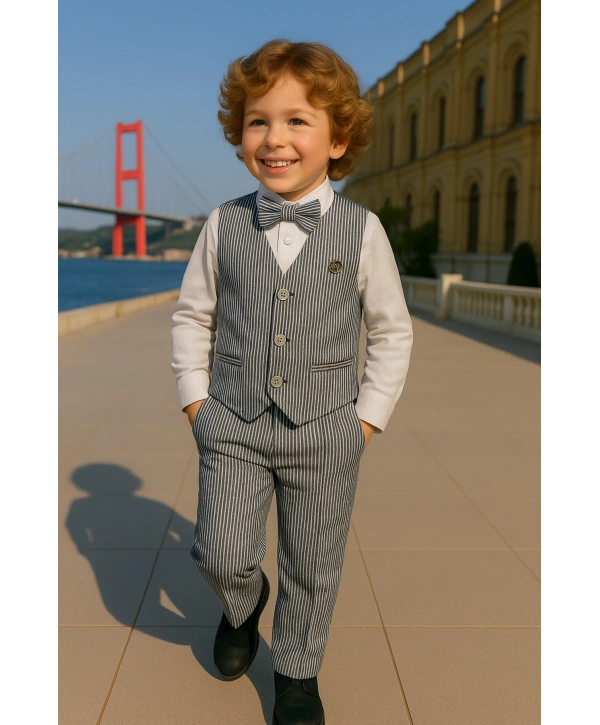 Yelekli Erkek takım elbise / papyonlu yelekli takım / Gömlek-Yelek-Pantolon 3Lü TAKIM