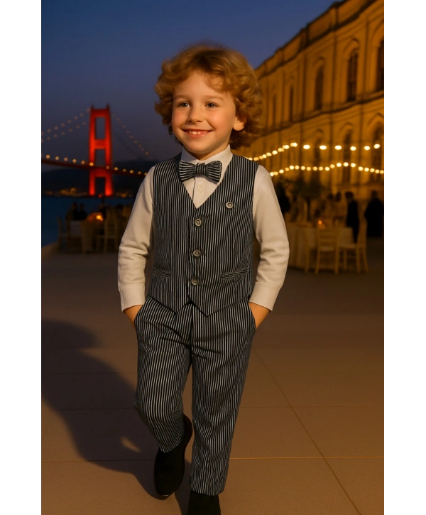 Yelekli Erkek takım elbise / papyonlu yelekli takım / Gömlek-Yelek-Pantolon 3Lü TAKIM