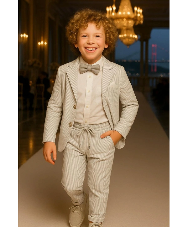 Erkek Çocuk Ceket Gömlek Pantolon Papyonlu Üçlü Takım Elbise 4’Parça(Bir Beden BÜYÜK Tercih Ediniz)