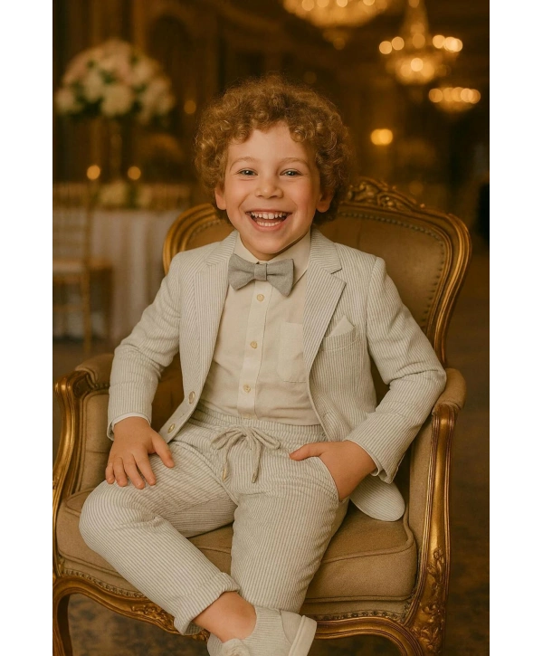 Erkek Çocuk Ceket Gömlek Pantolon Papyonlu Üçlü Takım Elbise 4’Parça(Bir Beden BÜYÜK Tercih Ediniz)