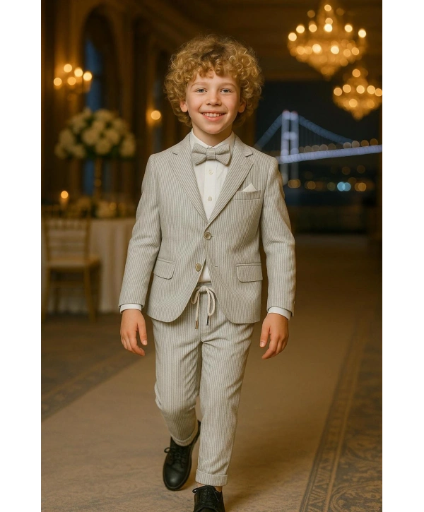 Erkek Çocuk Ceket Gömlek Pantolon Papyonlu Üçlü Takım Elbise 4’Parça(Bir Beden BÜYÜK Tercih Ediniz)