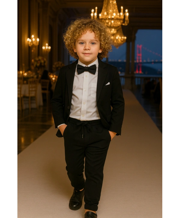 Erkek Çocuk Ceket Gömlek Pantolon Papyonlu Üçlü Takım Elbise 4’Parça(Bir Beden BÜYÜK Tercih Ediniz)