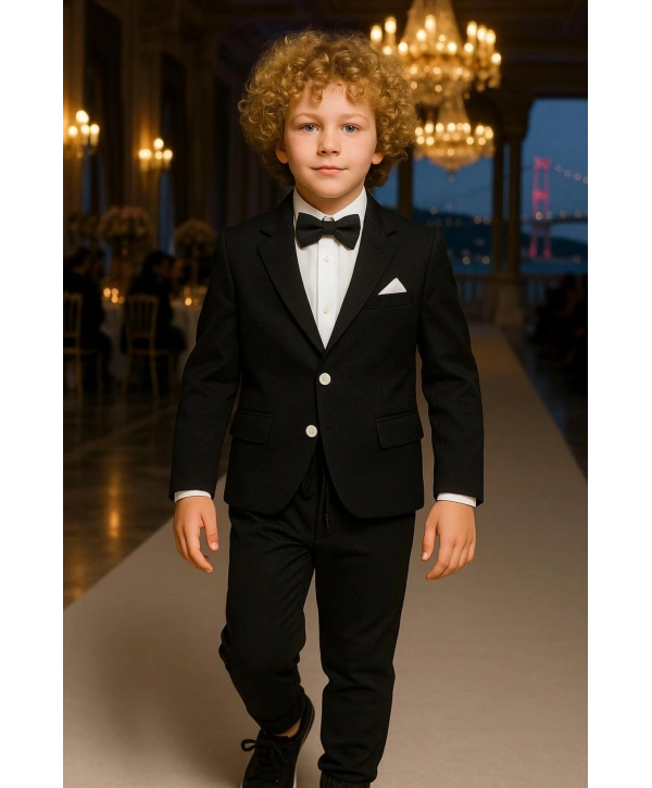 Erkek Çocuk Ceket Gömlek Pantolon Papyonlu Üçlü Takım Elbise 4’Parça(Bir Beden BÜYÜK Tercih Ediniz)