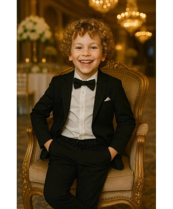 Erkek Çocuk Ceket Gömlek Pantolon Papyonlu Üçlü Takım Elbise 4’Parça(Bir Beden BÜYÜK Tercih Ediniz)