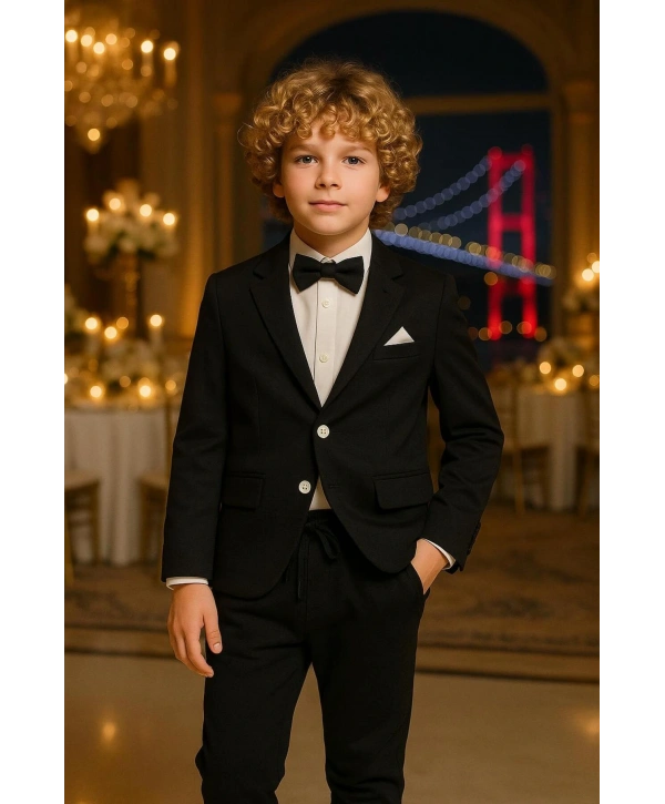 Erkek Çocuk Ceket Gömlek Pantolon Papyonlu Üçlü Takım Elbise 4’Parça(Bir Beden BÜYÜK Tercih Ediniz)