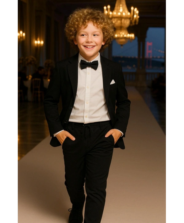 Erkek Çocuk Ceket Gömlek Pantolon Papyonlu Üçlü Takım Elbise 4’Parça(Bir Beden BÜYÜK Tercih Ediniz)