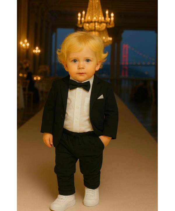 Erkek Çocuk Ceket Gömlek Pantolon Papyonlu Üçlü Takım Elbise 4’Parça(Bir Beden BÜYÜK Tercih Ediniz)