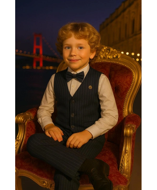 Erkek Çocuk Yelekli Takım Elbise | Gömlek-Yelek-Papyon-Pantolon| 4parça Takım