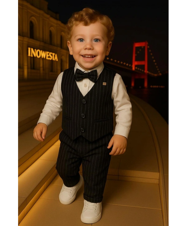 Erkek Çocuk Yelekli Takım Elbise | Gömlek-Yelek-Papyon-Pantolon| 4parça Takım