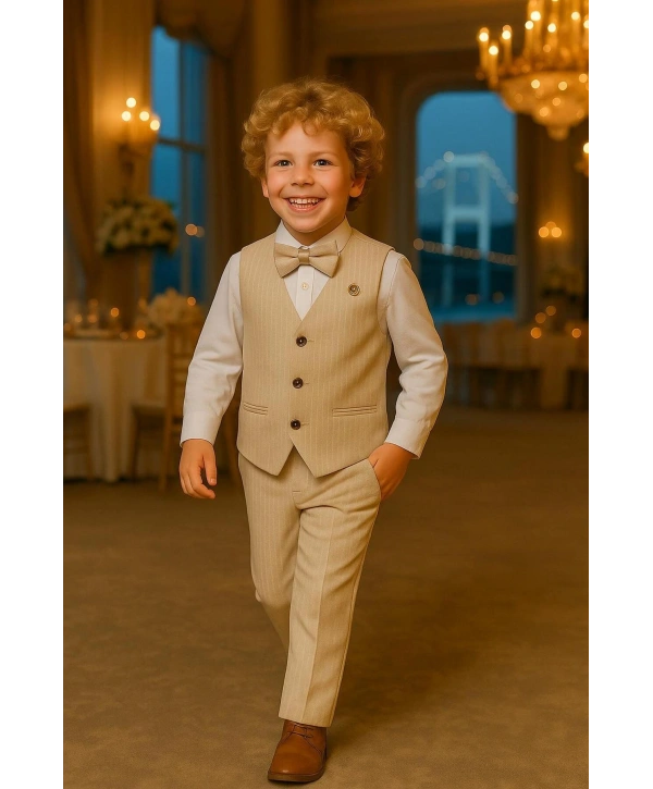 Erkek Çocuk Yelekli Takım Elbise | Gömlek-Yelek-Papyon-Pantolon| 4parça Takım