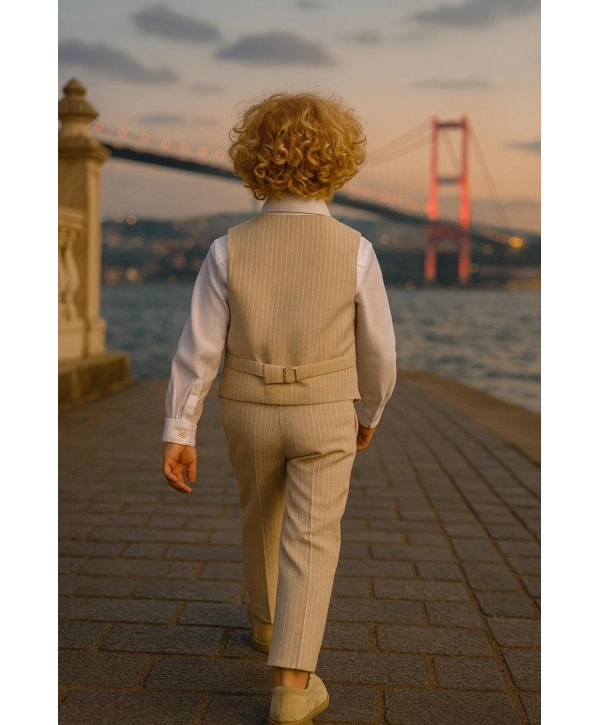 Erkek Çocuk Yelekli Takım Elbise | Gömlek-Yelek-Papyon-Pantolon| 4parça Takım