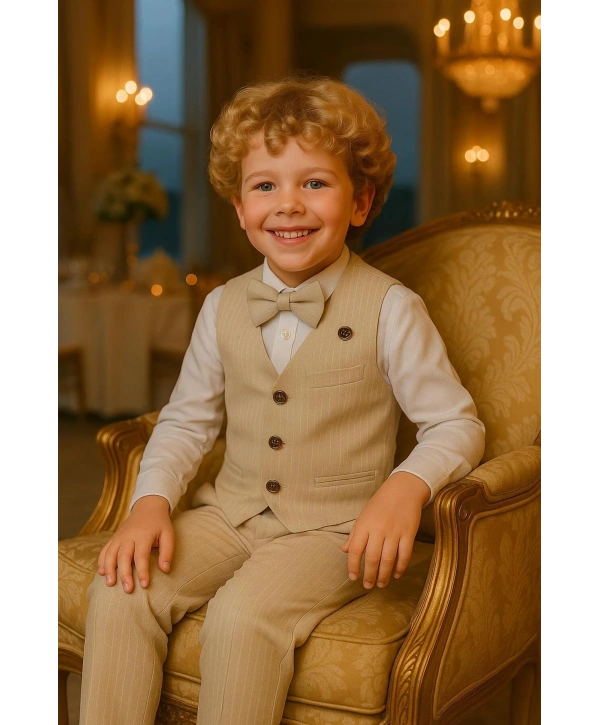 Erkek Çocuk Yelekli Takım Elbise | Gömlek-Yelek-Papyon-Pantolon| 4parça Takım