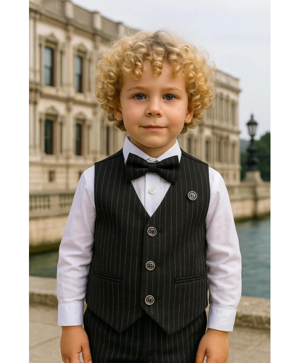 Erkek Çocuk Yelekli Takım Elbise | Gömlek-Yelek-Papyon-Pantolon| 4parça Takım