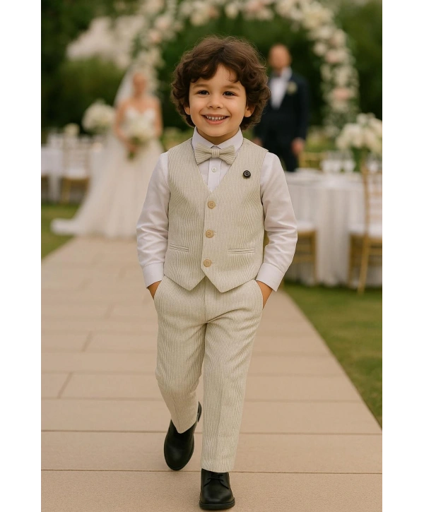 Erkek Çocuk Yelekli Takım Elbise | Gömlek-Yelek-Papyon-Pantolon| 4parça Takım