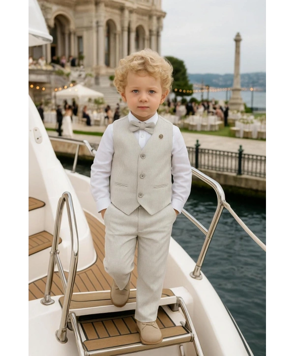 Erkek Çocuk Yelekli Takım Elbise | Gömlek-Yelek-Papyon-Pantolon| 4parça Takım