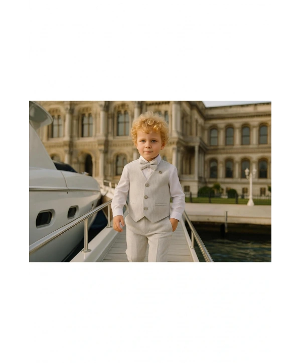 Erkek Çocuk Yelekli Takım Elbise | Gömlek-Yelek-Papyon-Pantolon| 4parça Takım