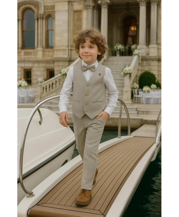 Erkek Çocuk Yelekli Takım Elbise | Gömlek-Yelek-Papyon-Pantolon| 4parça Takım