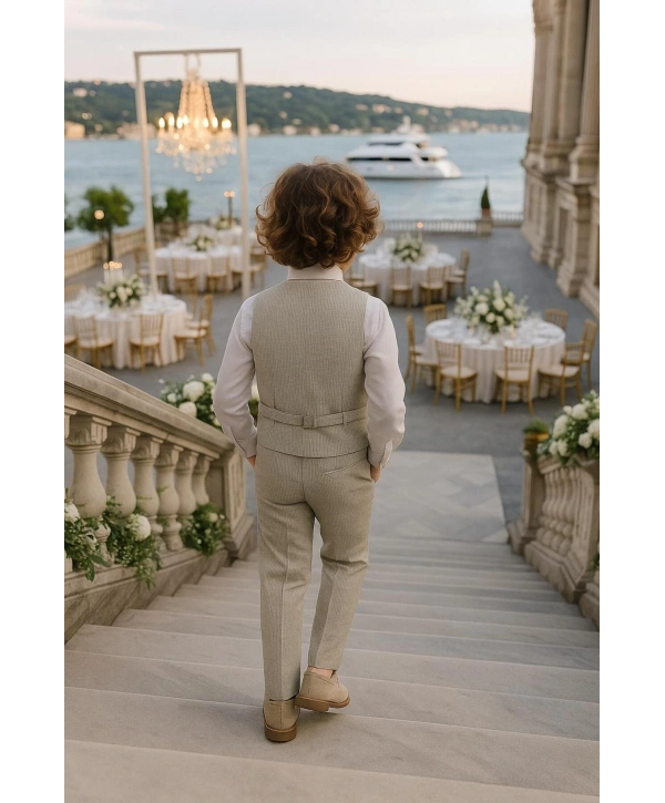 Erkek Çocuk Yelekli Takım Elbise | Gömlek-Yelek-Papyon-Pantolon| 4parça Takım