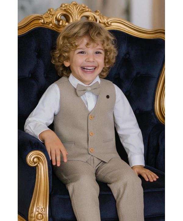 Erkek Çocuk Yelekli Takım Elbise | Gömlek-Yelek-Papyon-Pantolon| 4parça Takım