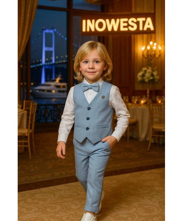Erkek Çocuk Yelekli Takım Elbise | Gömlek-Yelek-Papyon-Pantolon| 4parça Takım