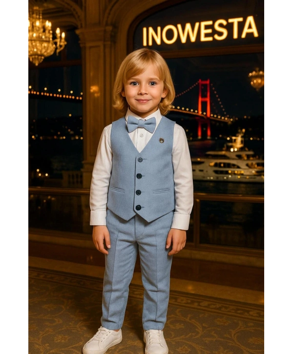 Erkek Çocuk Yelekli Takım Elbise | Gömlek-Yelek-Papyon-Pantolon| 4parça Takım