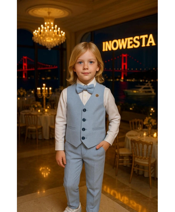 Erkek Çocuk Yelekli Takım Elbise | Gömlek-Yelek-Papyon-Pantolon| 4parça Takım
