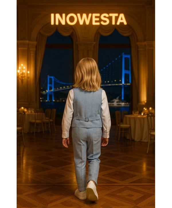 Erkek Çocuk Yelekli Takım Elbise | Gömlek-Yelek-Papyon-Pantolon| 4parça Takım