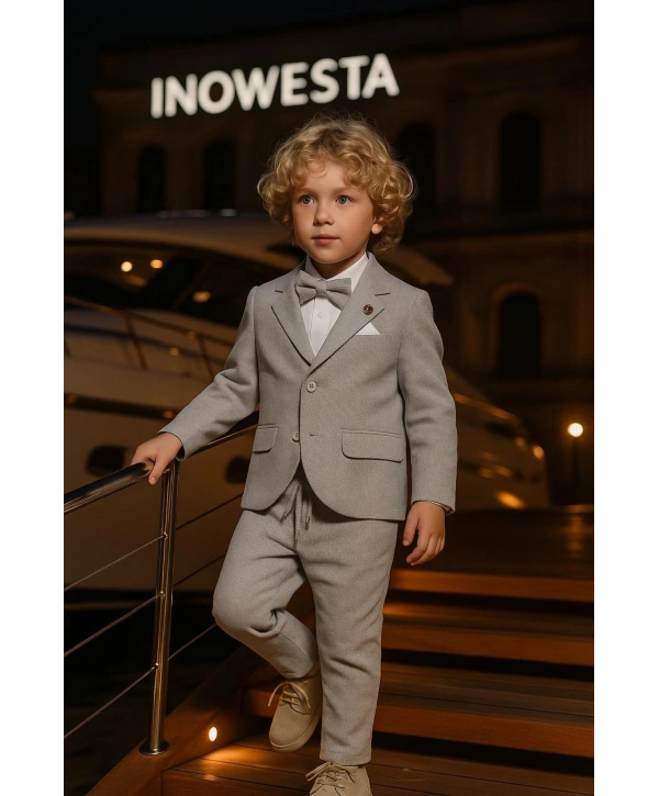 Erkek Çocuk Ceket Gömlek Pantolon Papyonlu Üçlü Takım Elbise 4’Parça(Bir Beden BÜYÜK Tercih Ediniz)