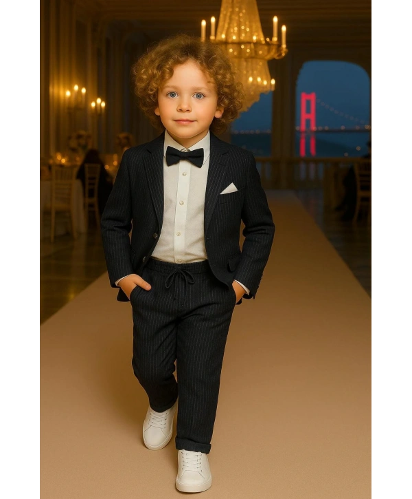 Erkek Çocuk Ceket Gömlek Pantolon Papyonlu Üçlü Takım Elbise 4’Parça(Bir Beden BÜYÜK Tercih Ediniz)