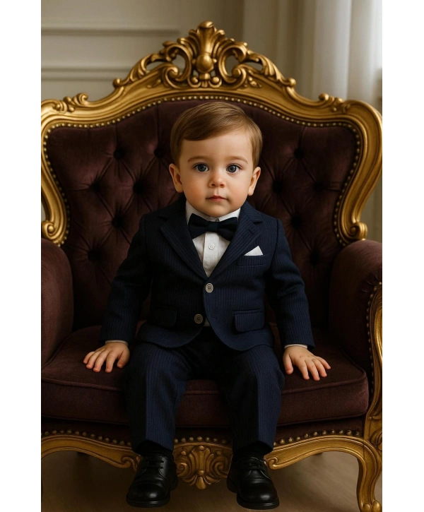 Erkek Çocuk Ceket Gömlek Pantolon Papyonlu Üçlü Takım Elbise 4’Parça(Bir Beden BÜYÜK Tercih Ediniz)