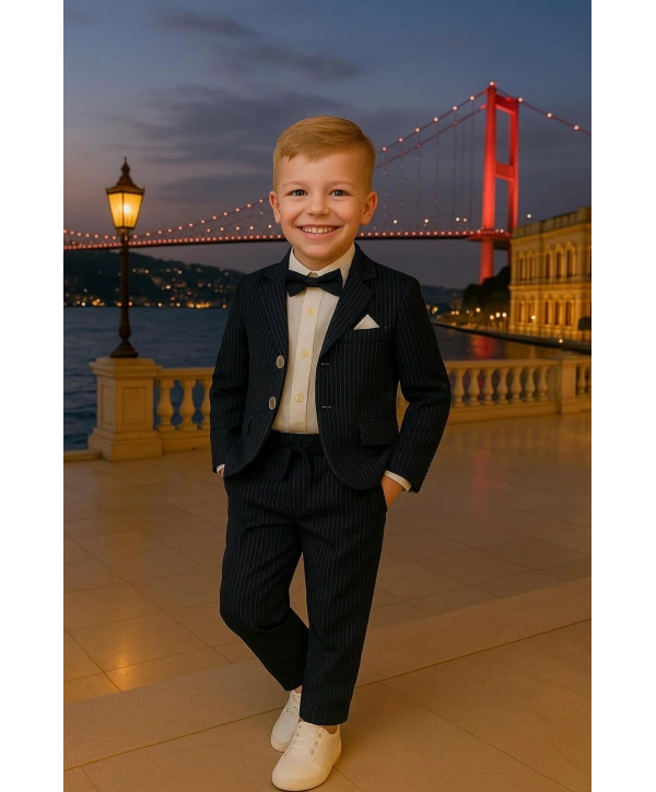 Erkek Çocuk Ceket Gömlek Pantolon Papyonlu Üçlü Takım Elbise 4’Parça(Bir Beden BÜYÜK Tercih Ediniz)