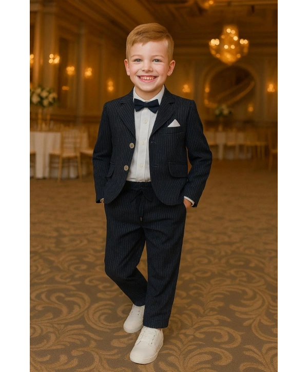 Erkek Çocuk Ceket Gömlek Pantolon Papyonlu Üçlü Takım Elbise 4’Parça(Bir Beden BÜYÜK Tercih Ediniz)