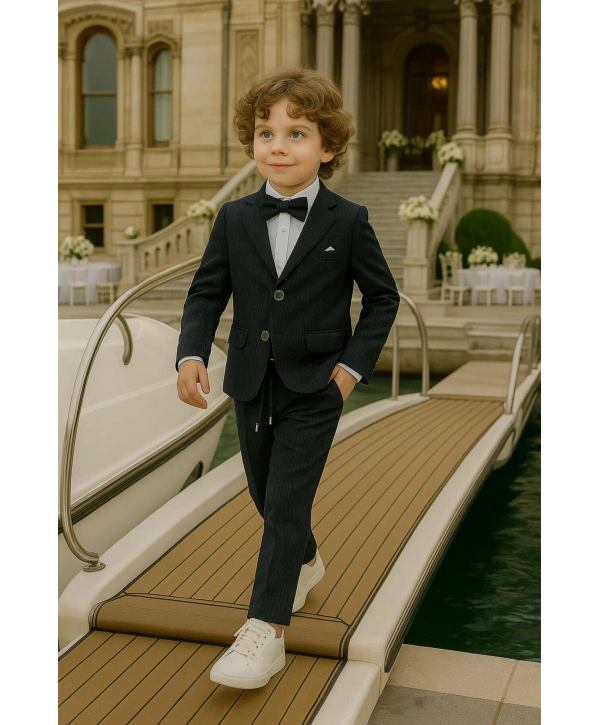 Erkek Çocuk Ceket Gömlek Pantolon Papyonlu Üçlü Takım Elbise 4’Parça(Bir Beden BÜYÜK Tercih Ediniz)