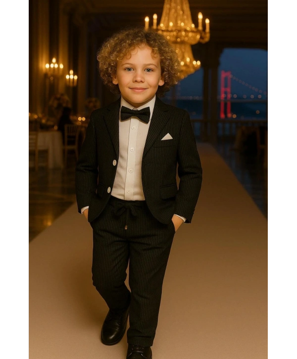 Erkek Çocuk Ceket Gömlek Pantolon Papyonlu Üçlü Takım Elbise 4’Parça(Bir Beden BÜYÜK Tercih Ediniz)