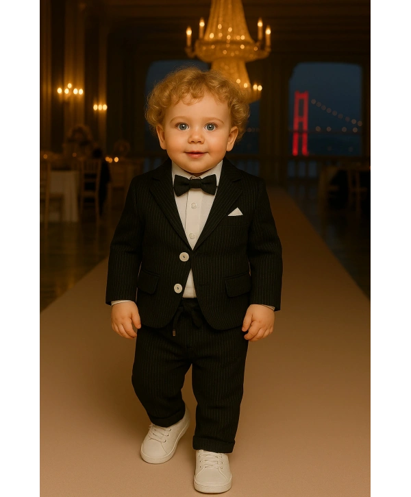 Erkek Çocuk Ceket Gömlek Pantolon Papyonlu Üçlü Takım Elbise 4’Parça(Bir Beden BÜYÜK Tercih Ediniz)