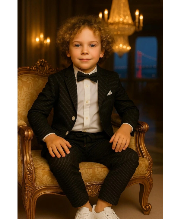 Erkek Çocuk Ceket Gömlek Pantolon Papyonlu Üçlü Takım Elbise 4’Parça(Bir Beden BÜYÜK Tercih Ediniz)
