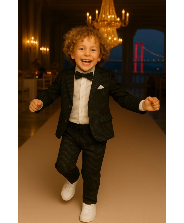 Erkek Çocuk Ceket Gömlek Pantolon Papyonlu Üçlü Takım Elbise 4’Parça(Bir Beden BÜYÜK Tercih Ediniz)