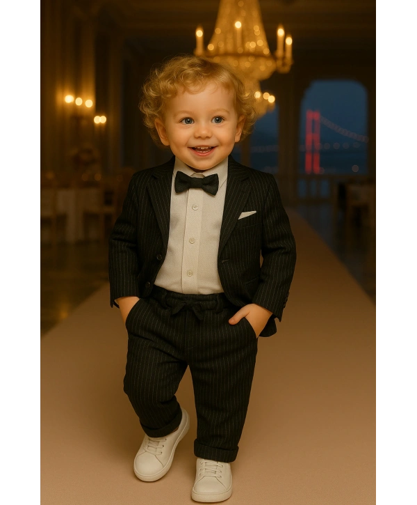 Erkek Çocuk Ceket Gömlek Pantolon Papyonlu Üçlü Takım Elbise 4’Parça(Bir Beden BÜYÜK Tercih Ediniz)