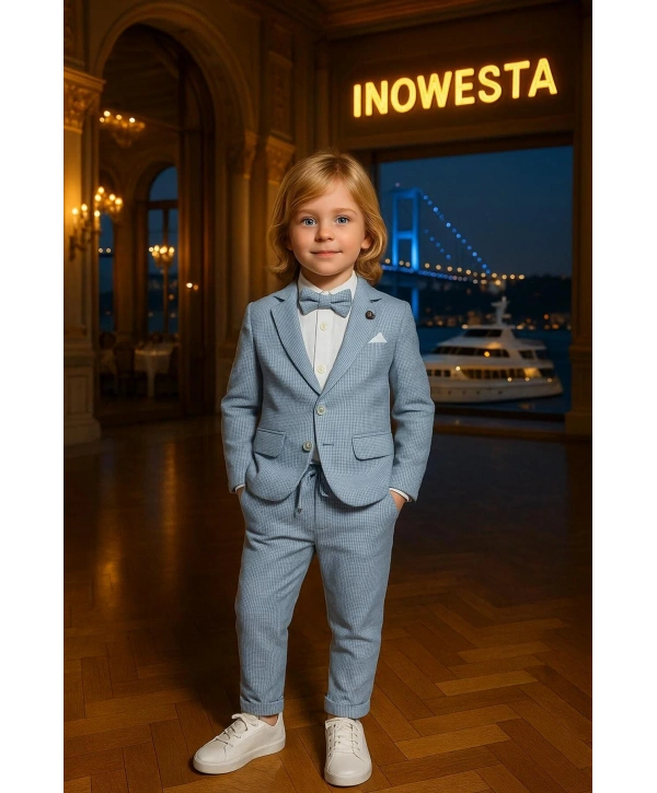Erkek Çocuk Ceket Gömlek Pantolon Papyonlu Üçlü Takım Elbise 4’Parça(Bir Beden BÜYÜK Tercih Ediniz)