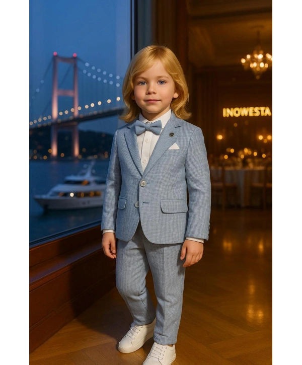 Erkek Çocuk Ceket Gömlek Pantolon Papyonlu Üçlü Takım Elbise 4’Parça(Bir Beden BÜYÜK Tercih Ediniz)