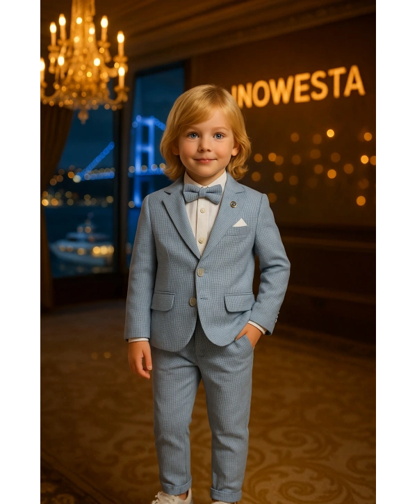 Erkek Çocuk Ceket Gömlek Pantolon Papyonlu Üçlü Takım Elbise 4’Parça(Bir Beden BÜYÜK Tercih Ediniz)