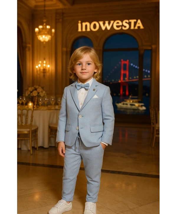 Erkek Çocuk Ceket Gömlek Pantolon Papyonlu Üçlü Takım Elbise 4’Parça(Bir Beden BÜYÜK Tercih Ediniz)