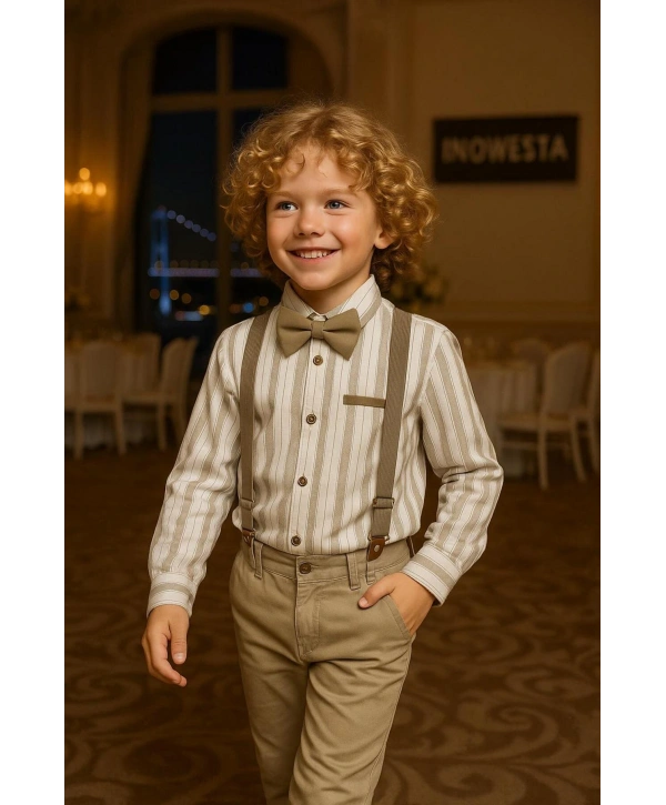 Çocuk Salopet Takım |Gömlek Salopet Pantolon Papyon-4Parça|