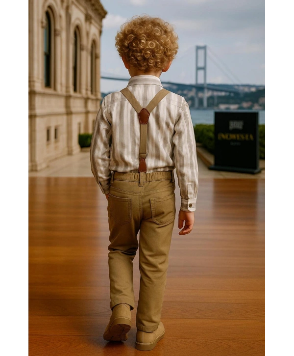 Çocuk Salopet Takım |Gömlek Salopet Pantolon Papyon-4Parça|