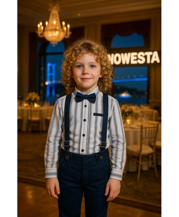 Çocuk Salopet Takım |Gömlek Salopet Pantolon Papyon-4Parça|