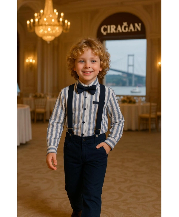 Çocuk Salopet Takım |Gömlek Salopet Pantolon Papyon-4Parça|